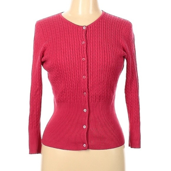 The limited stretch cable net cardigan button front medium raspberry - Picture 1 of 4